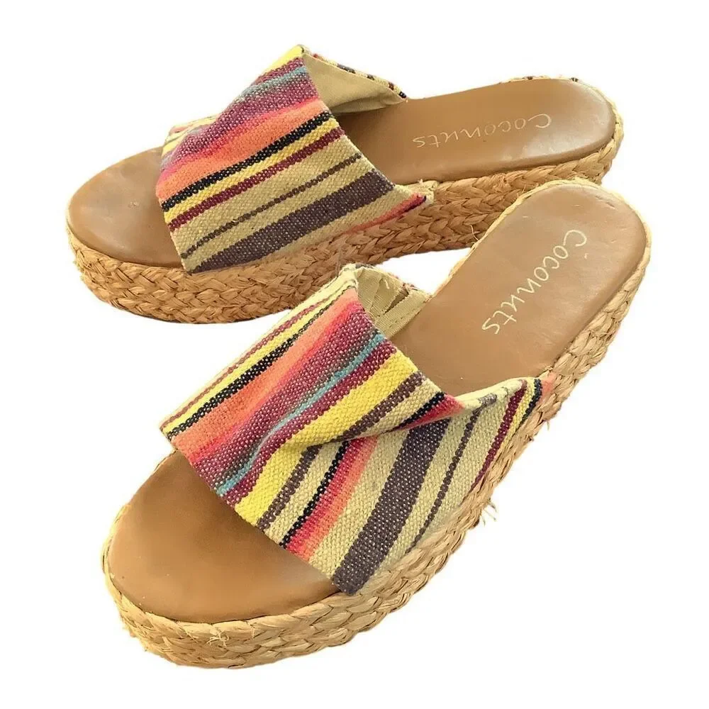 Coconuts Canvas Stripe Woven Platform Espadrille Mule Sandals Women’s Size 9